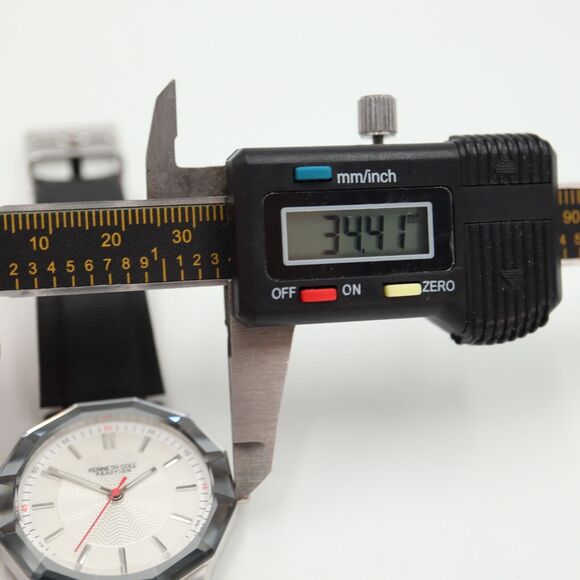 Kenneth Cole Reaction Watch 34mm Dodecagon Silver Tone Black Leather KC2471 - Picture 2 of 16